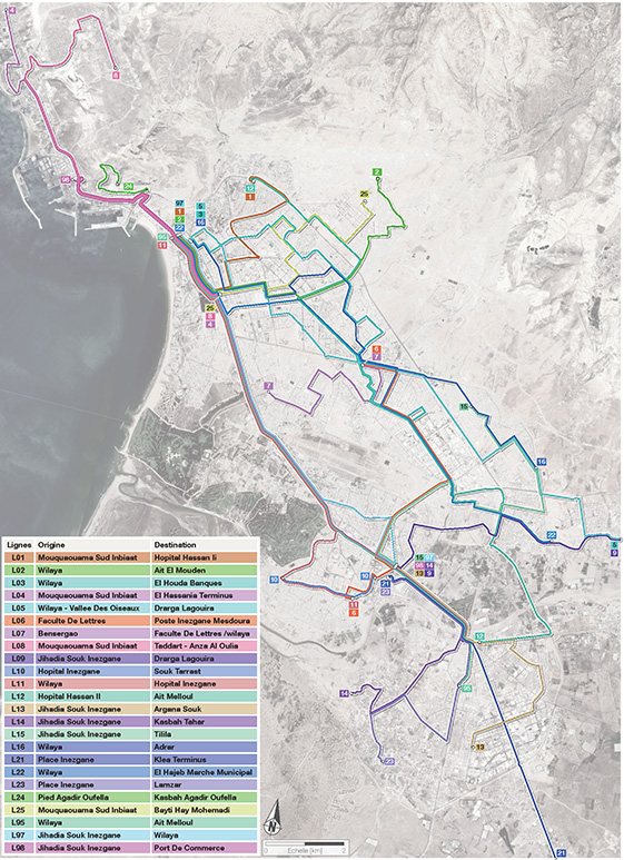 Plan du réseau de bus actuel – lignes urbaines