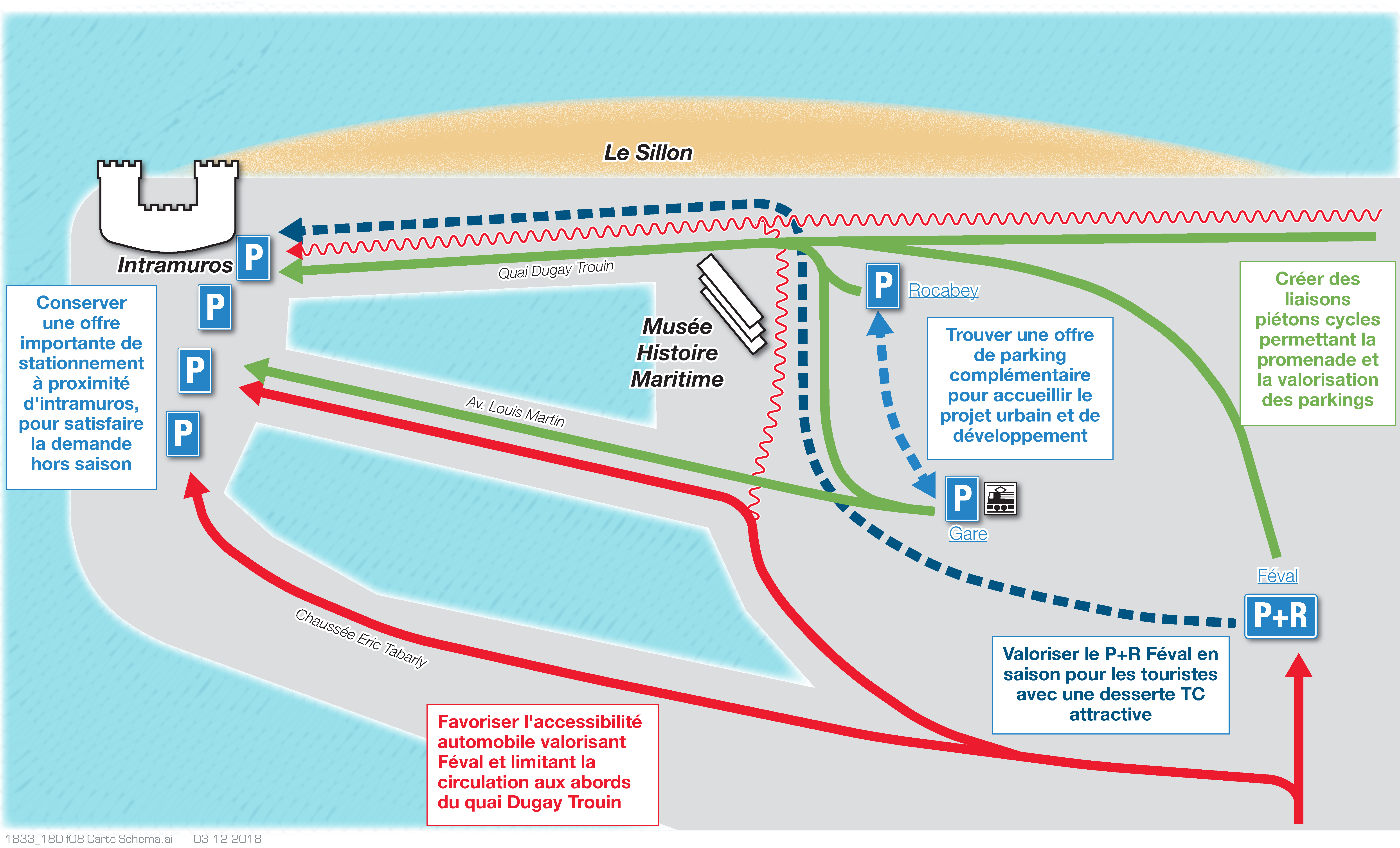 Saint-Malo – Plan guide pour le quai Duguay Trouin, Rocabey et le boulevard de la République