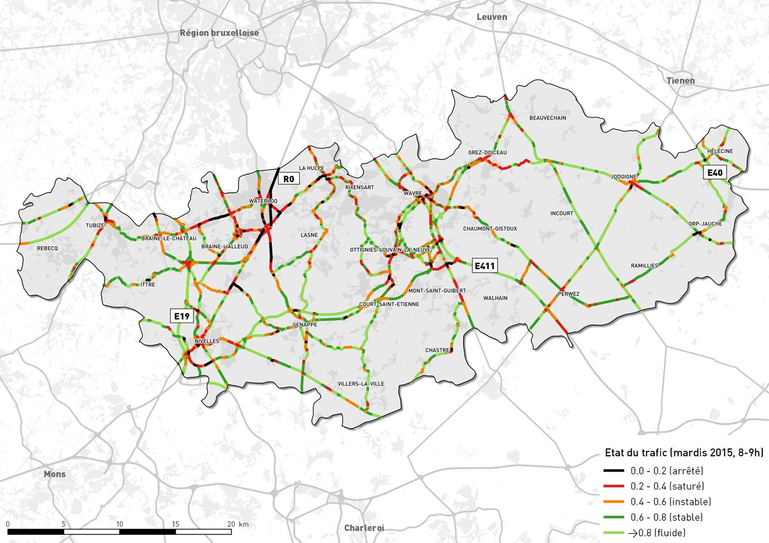 Etat de la congestion (mardis 2015, 8-9h) - source données TomTom