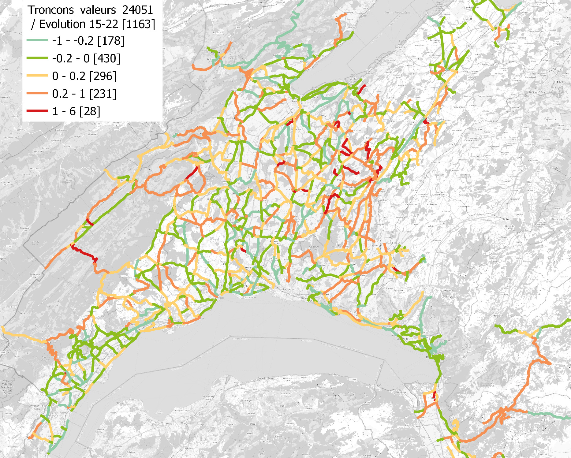 Evolution relative du trafic entre 2015 et 2022
