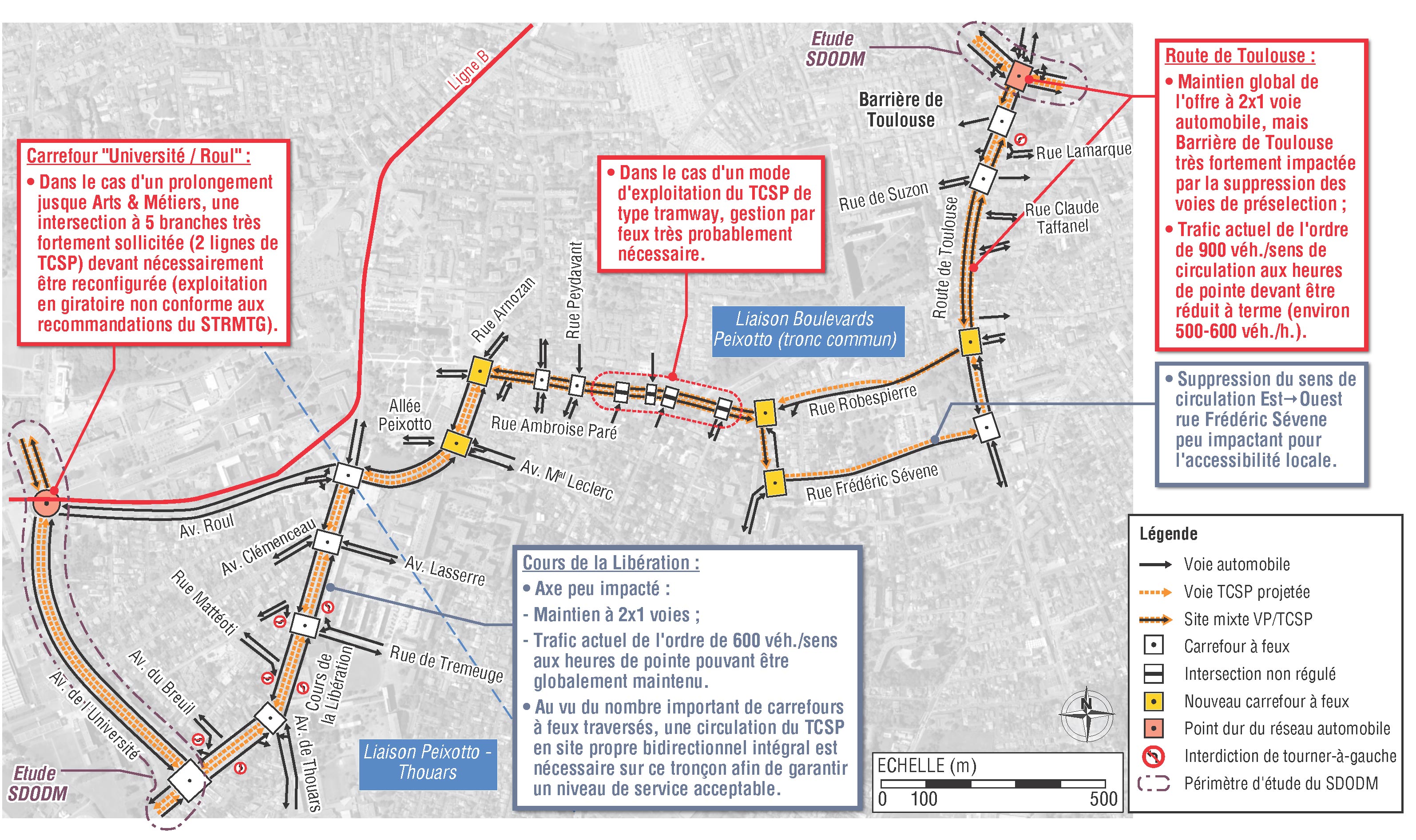 Principes d'insertion détaillés du TCSP sur la liaison "Boulevards / Peixotto / Thouars"