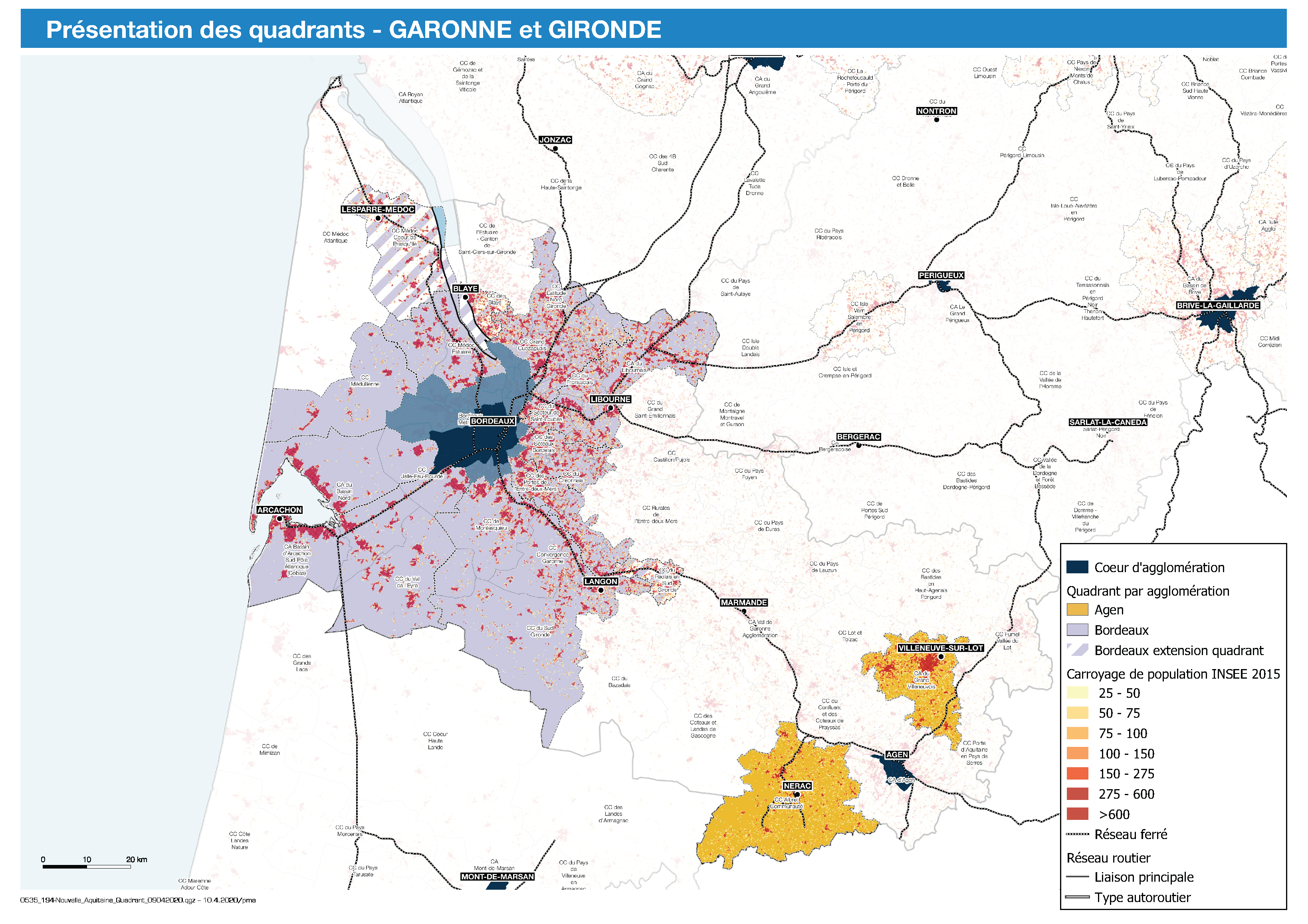 Présentation des quadrants d’études et tâche urbaine du bassin Gironde et Garonne