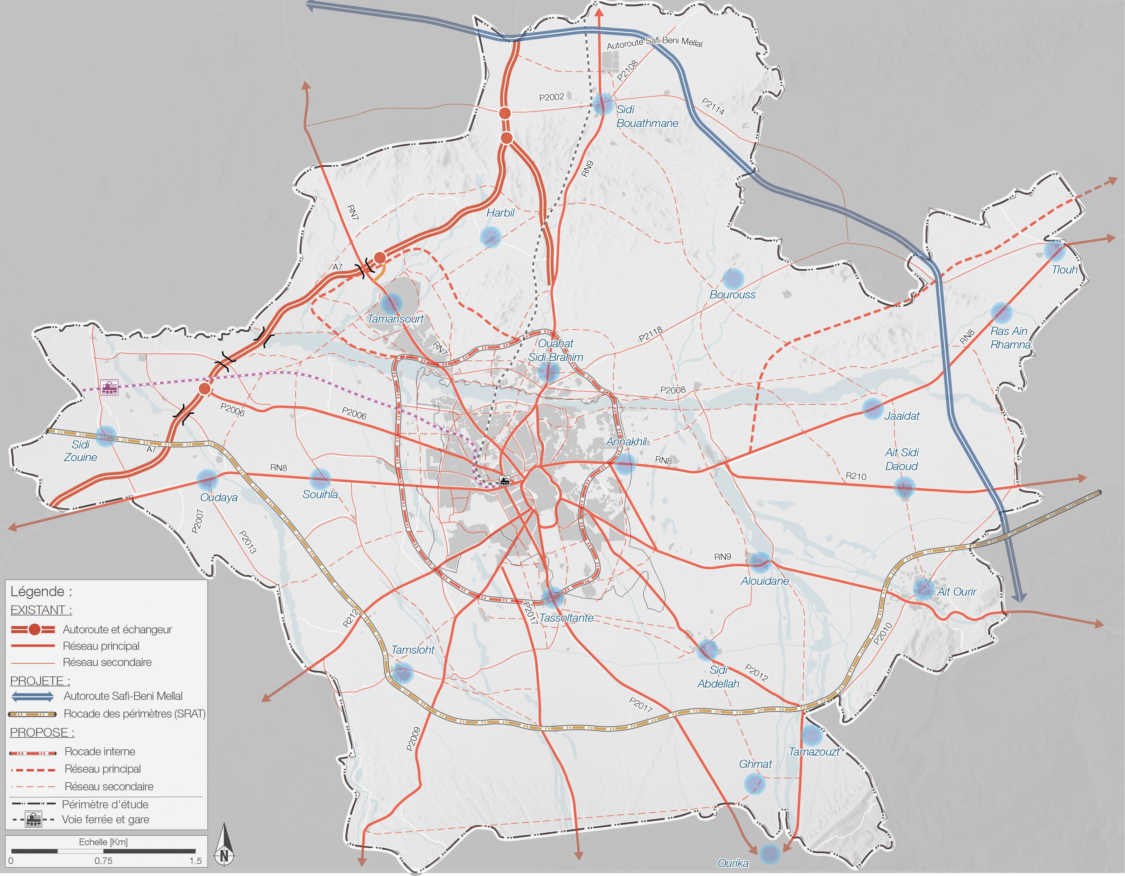 Carte du réseau viaire à l'échelle de la métropole du Grand Marrakech