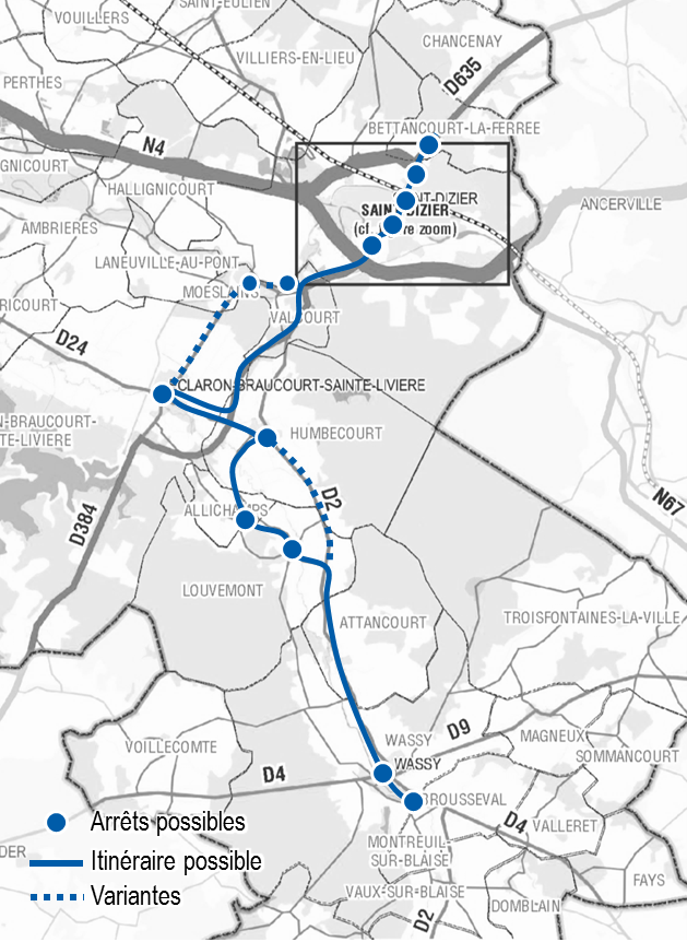Proposition d'itinéraire pour une ligne TAD entre Wassy et Saint-Dizier