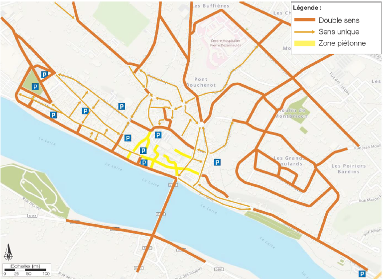 Plan de circulation du centre-ville de Gien