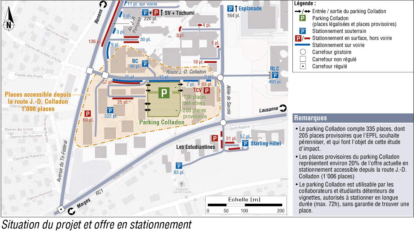 Légalisation des places provisoires du parking Colladon – Besoins en stationnement EPFL et analyse des impacts