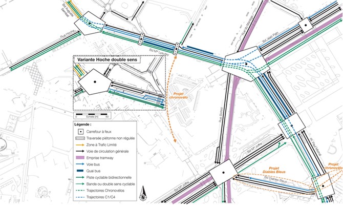 Un scénario possible de réaffectation des fonctions multimodales et de plan de circulation