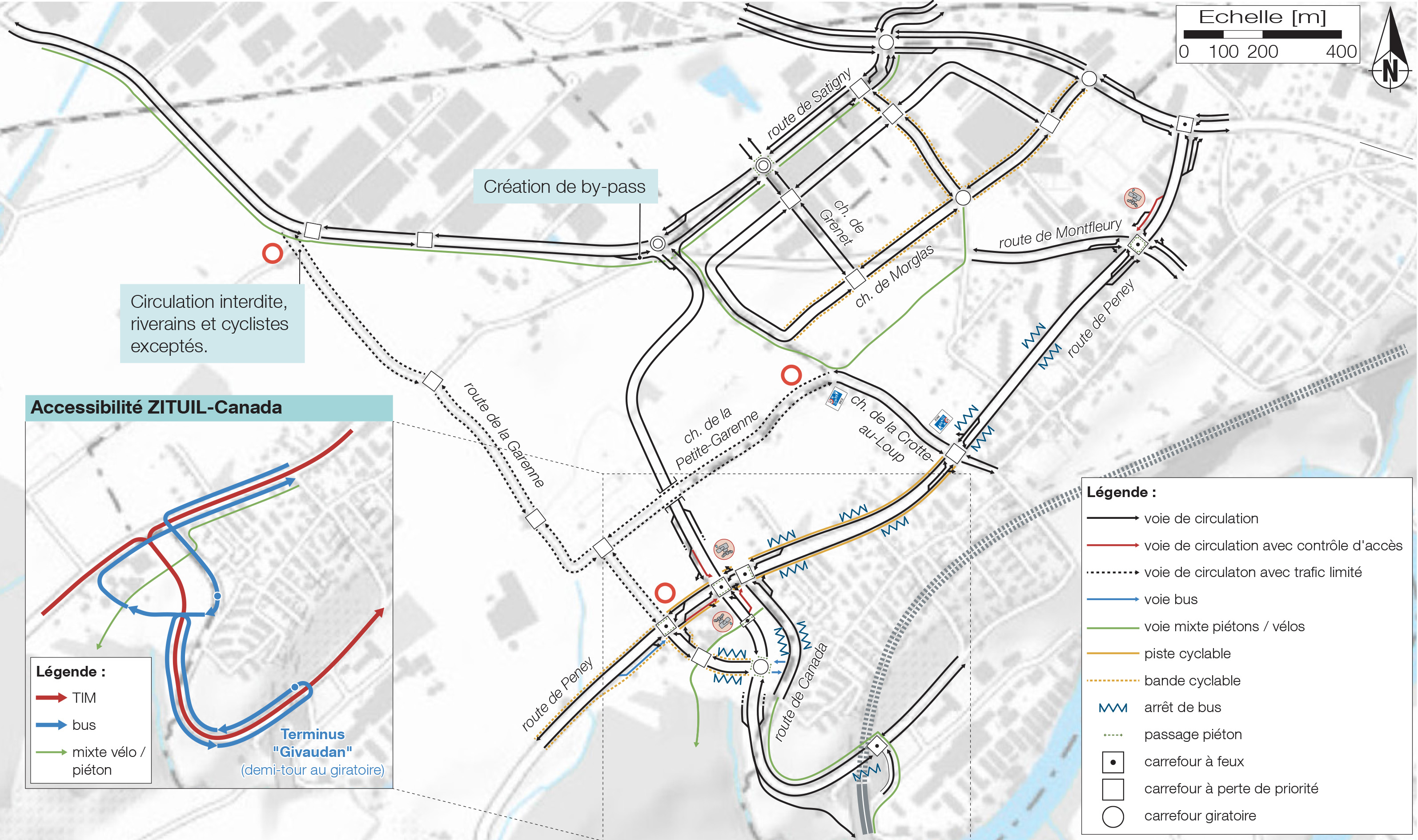Plan des voies Montfleury – Etat futur avec barreau et ZITUIL (2030)
