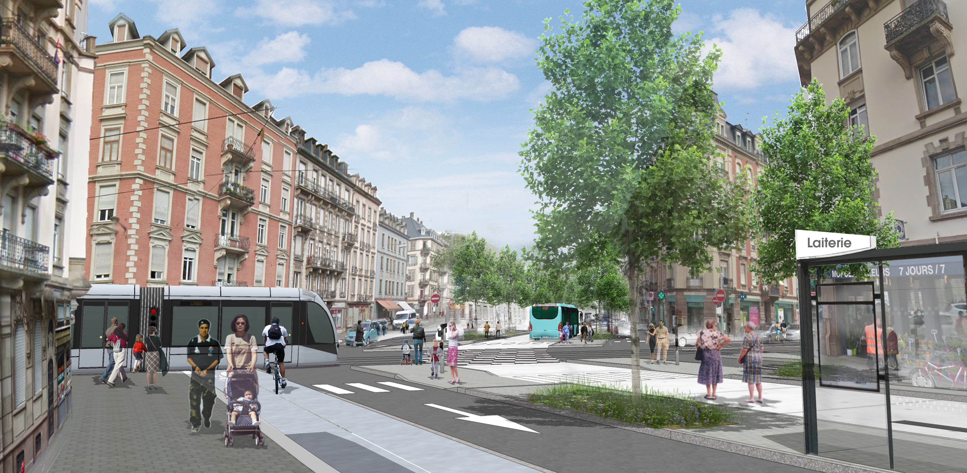 Photomontage de l'insertion du BHNS sur le boulevard de Lyon