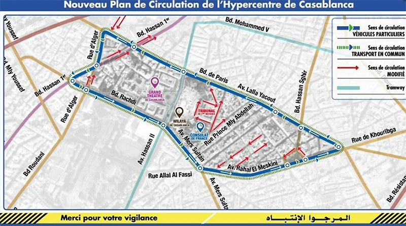 Casablanca teste à partir de cette semaine le nouveau plan de circulation de l&#039;hypercentre élaboré par Transitec